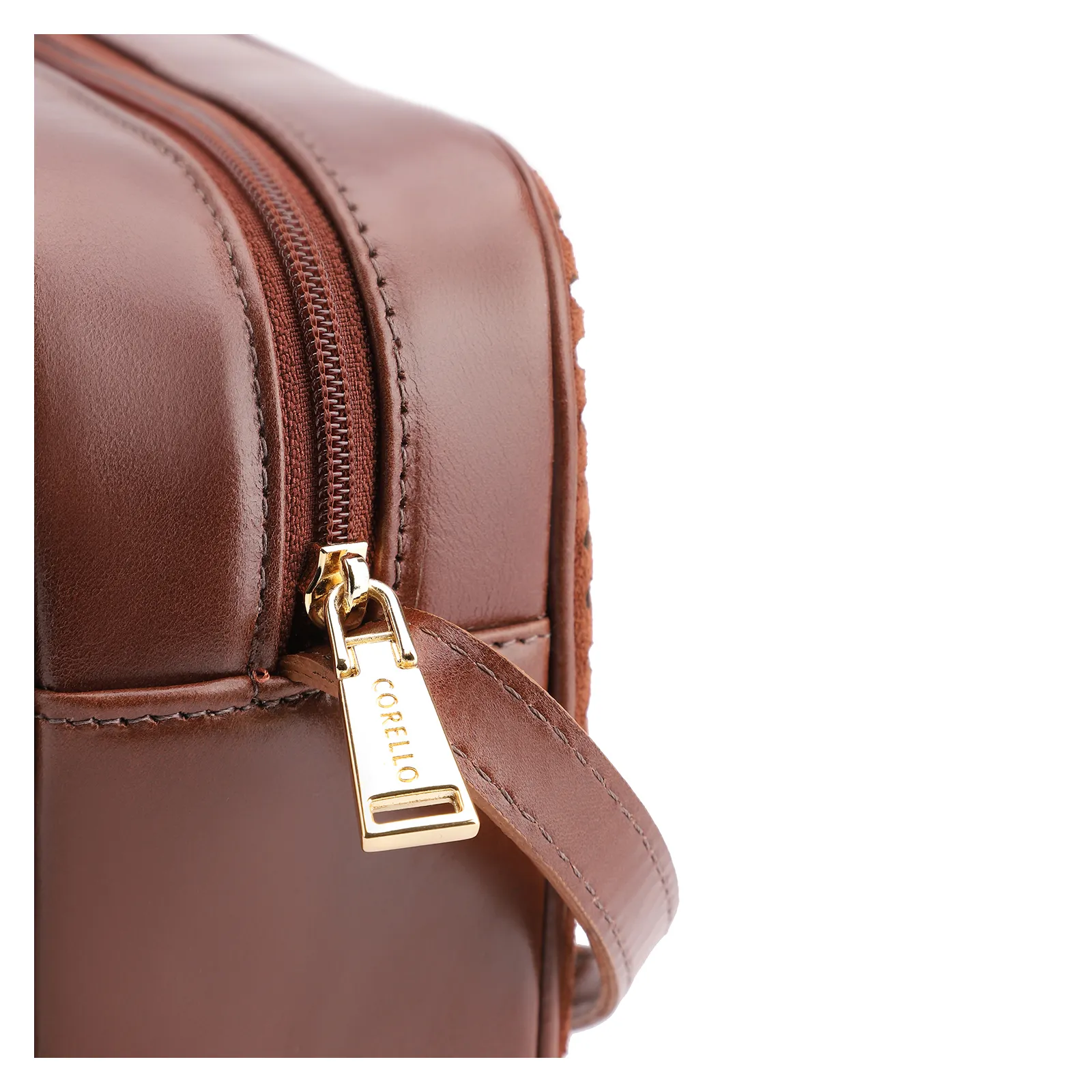 Bolsa Transversal Laser Cut Couro Camurça/Couro Marrom Escuro