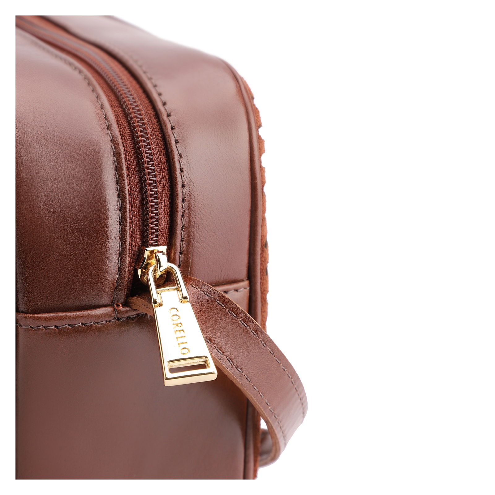 Bolsa Transversal Laser Cut Couro Camurça/Couro Marrom Escuro