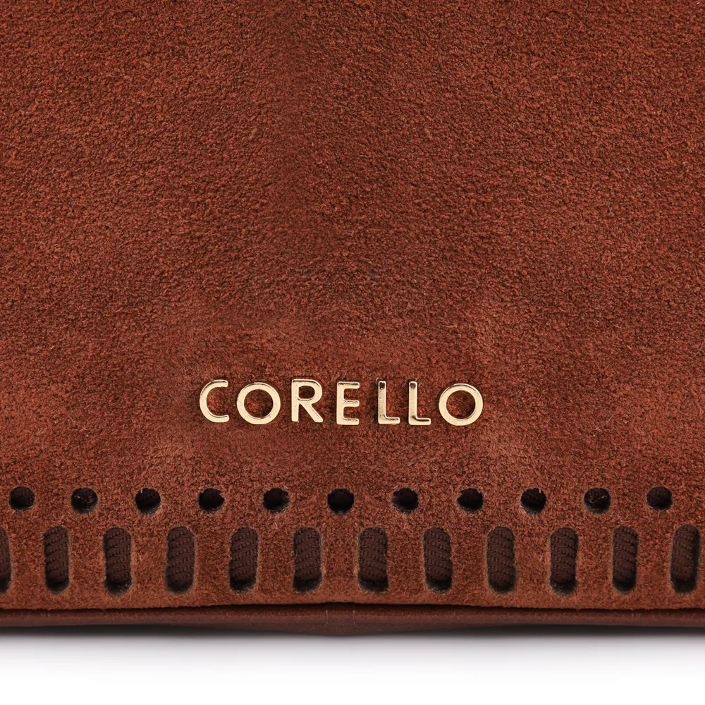Bolsa Transversal Laser Cut Couro Camurça/Couro Marrom Escuro - imagem 6