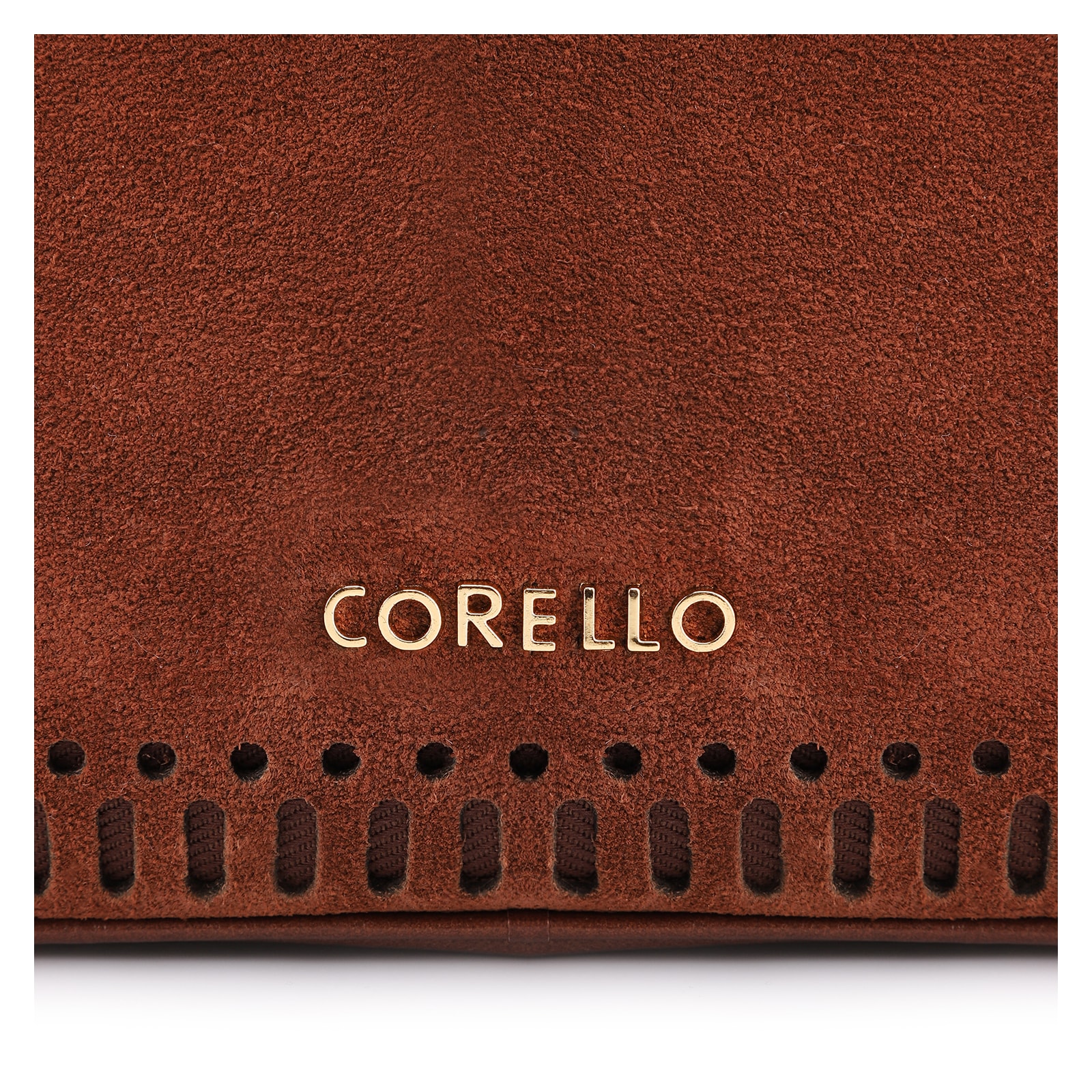 Bolsa Transversal Laser Cut Couro Camurça/Couro Marrom Escuro