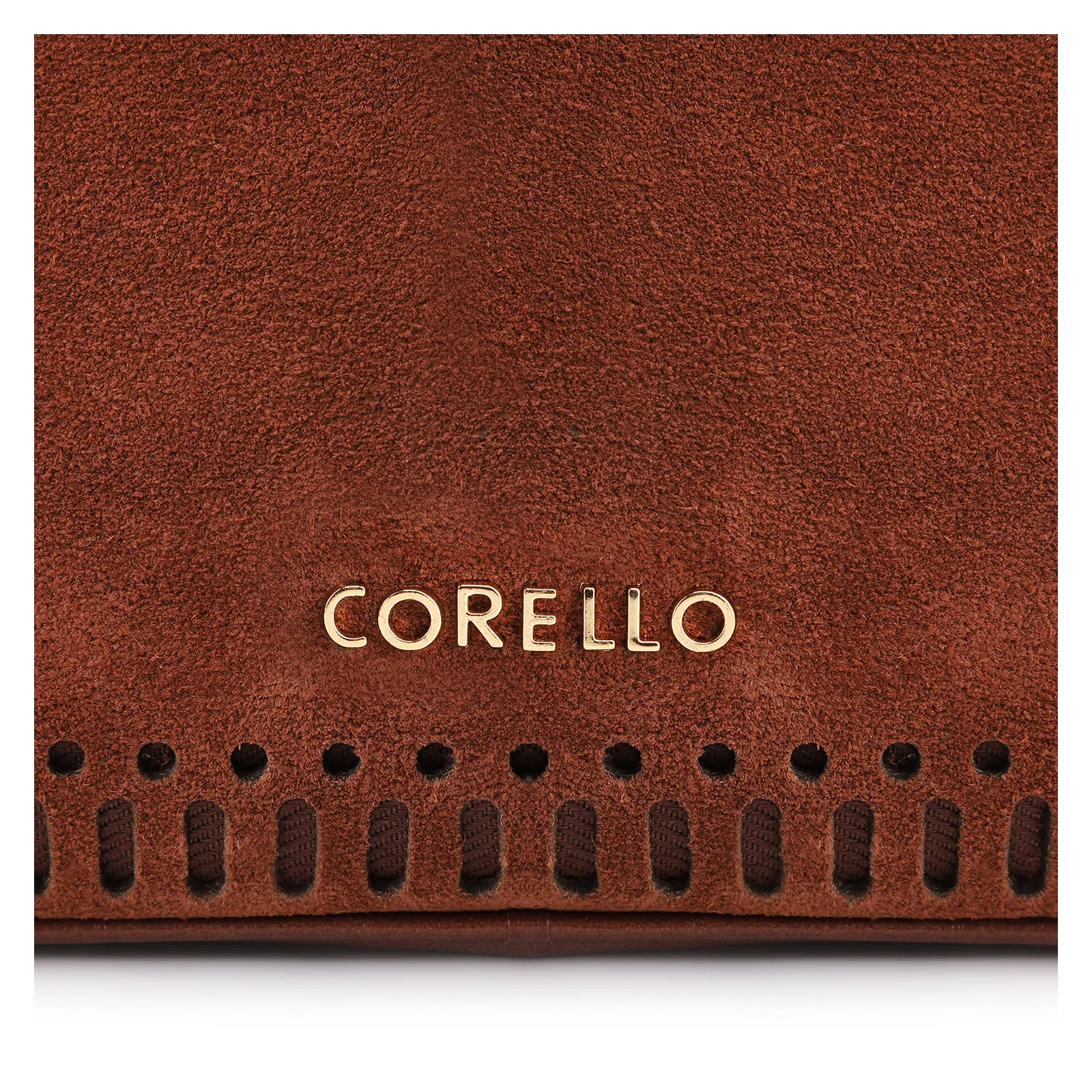 Bolsa Transversal Laser Cut Couro Camurça/Couro Marrom Escuro
