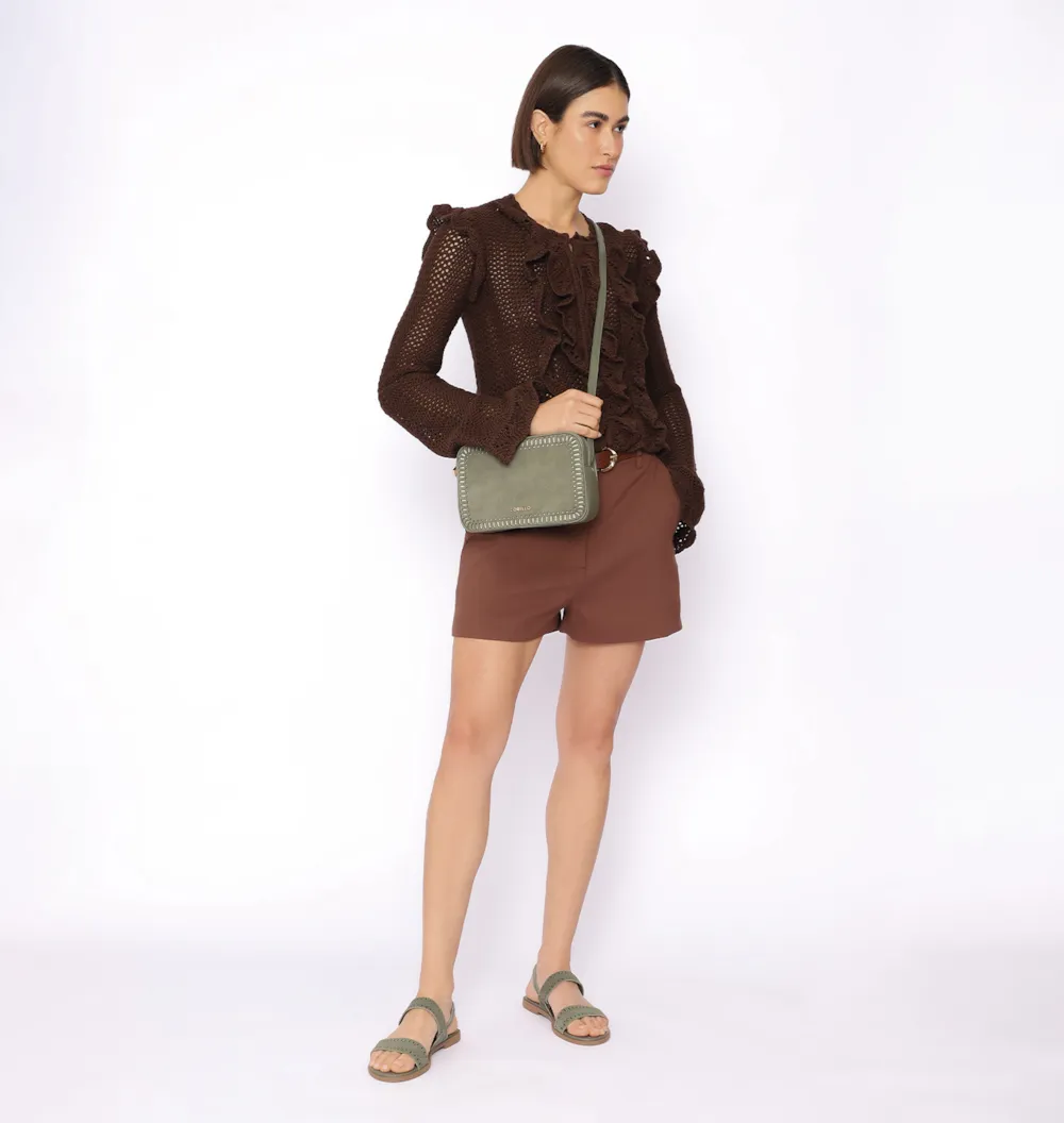 Bolsa Transversal Laser Cut Couro Camurça/Couro Verde - imagem 9
