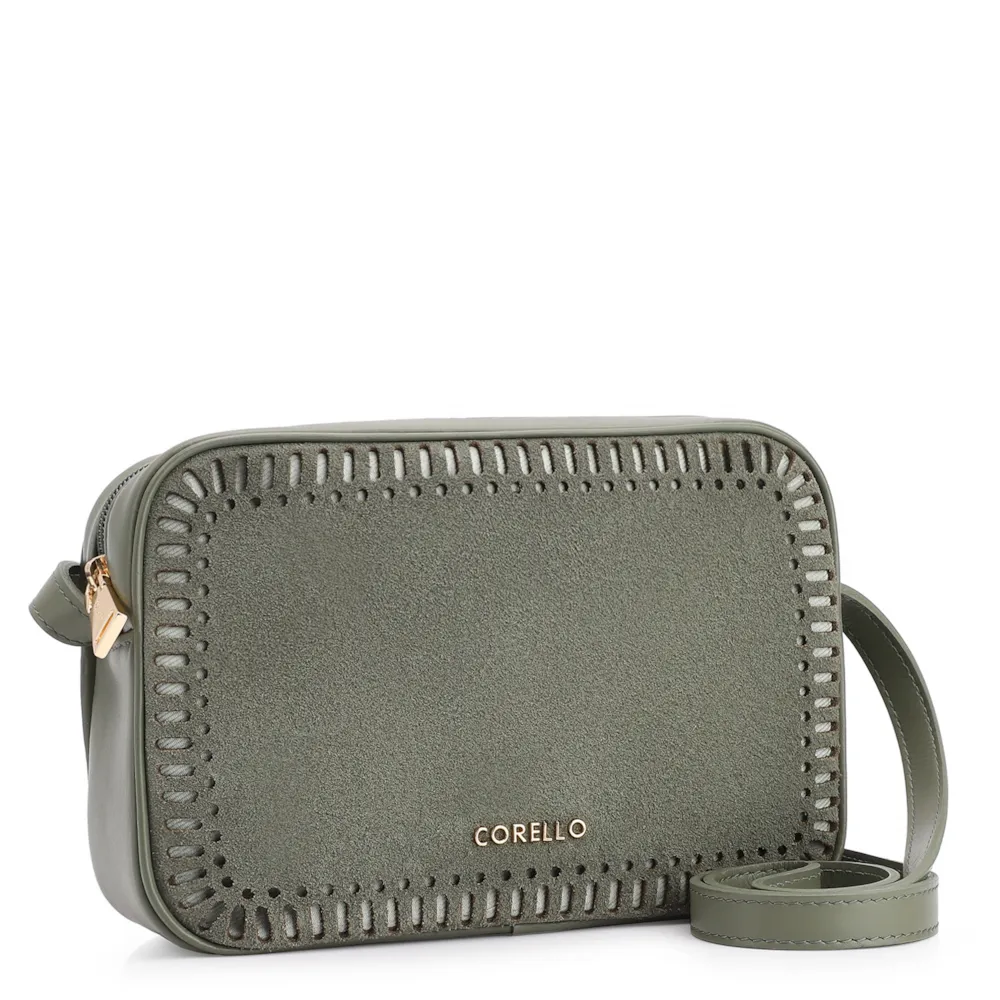 Bolsa Transversal Laser Cut Couro Camurça/Couro Verde - imagem 3