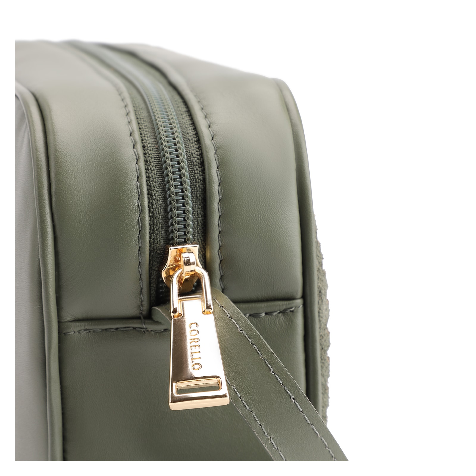 Bolsa Transversal Laser Cut Couro Camurça/Couro Verde