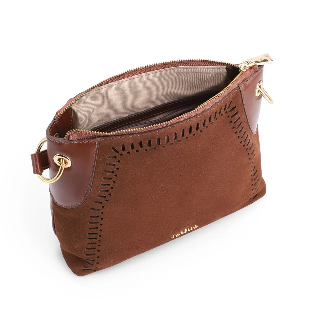 Bolsa Transversal Laser Cut Couro Camurça/Marrom - imagem 4
