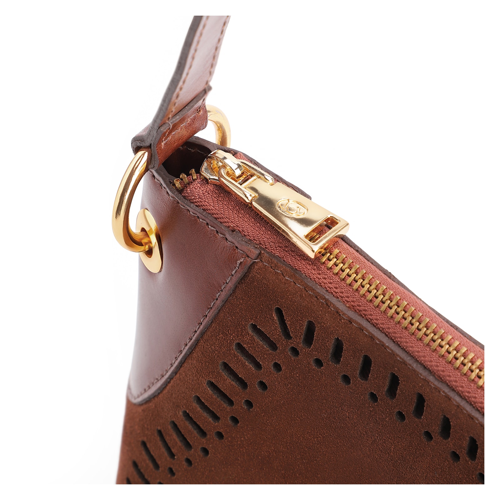 Bolsa Transversal Laser Cut Couro Camurça/Marrom