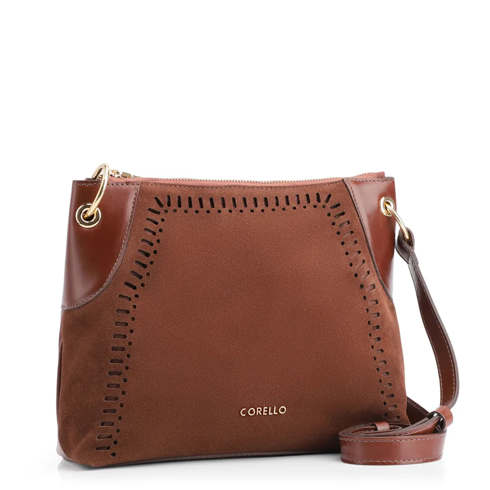 Bolsa Transversal Laser Cut Couro Camurça/Marrom - imagem 2