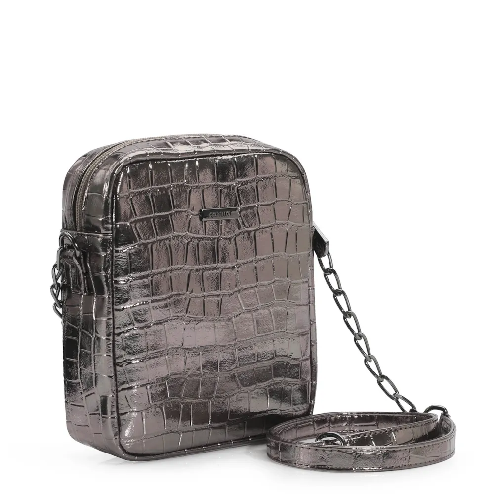 Bolsa Transversal Matelassê Alt Croco Prata - imagem 2