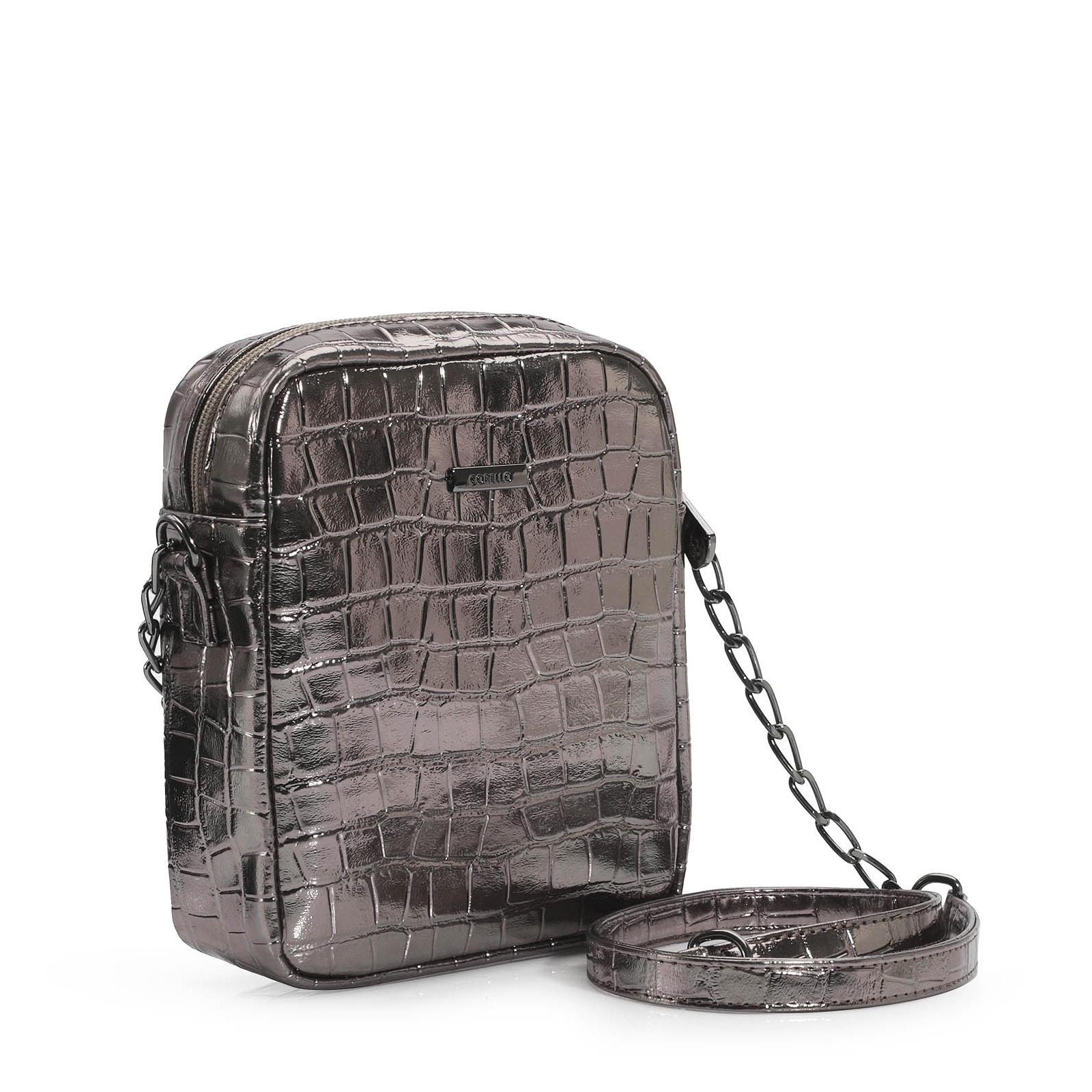 Bolsa Transversal Matelassê Alt Croco Prata