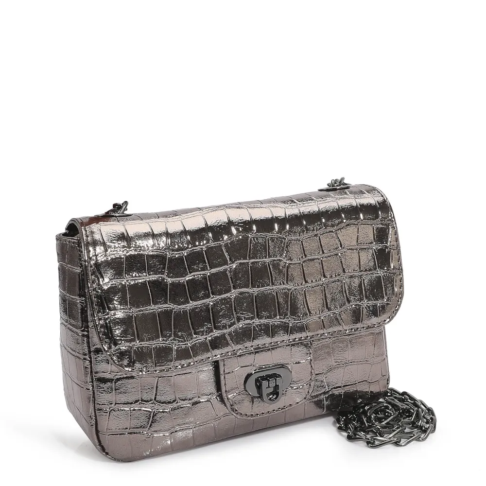 Bolsa Transversal Matelassê Alt Croco Prata - imagem 3