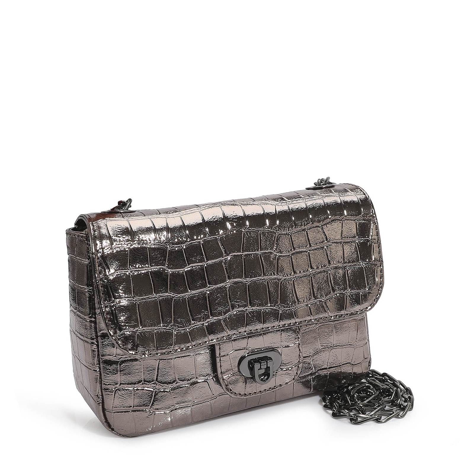 Bolsa Transversal Matelassê Alt Croco Prata