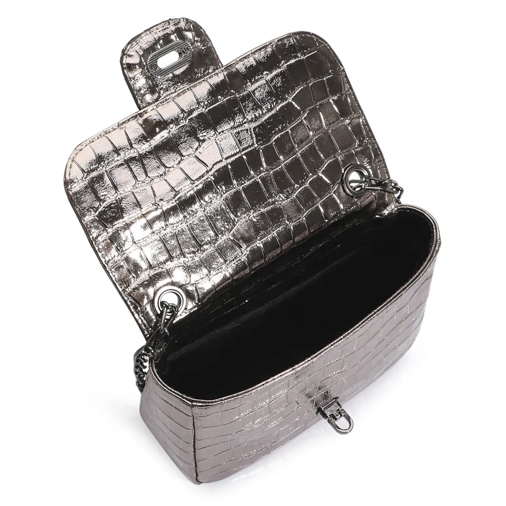 Bolsa Transversal Matelassê Alt Croco Prata - imagem 5