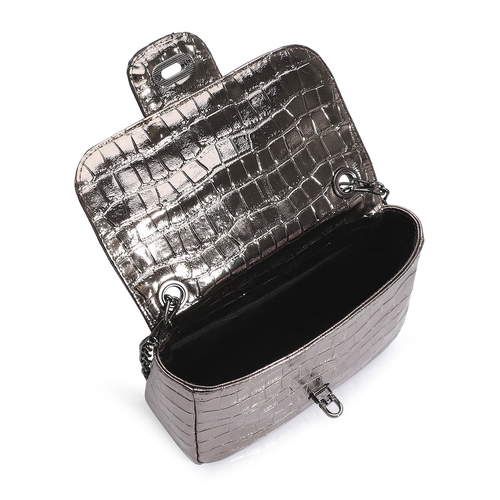 Bolsa Transversal Matelassê Alt Croco Prata