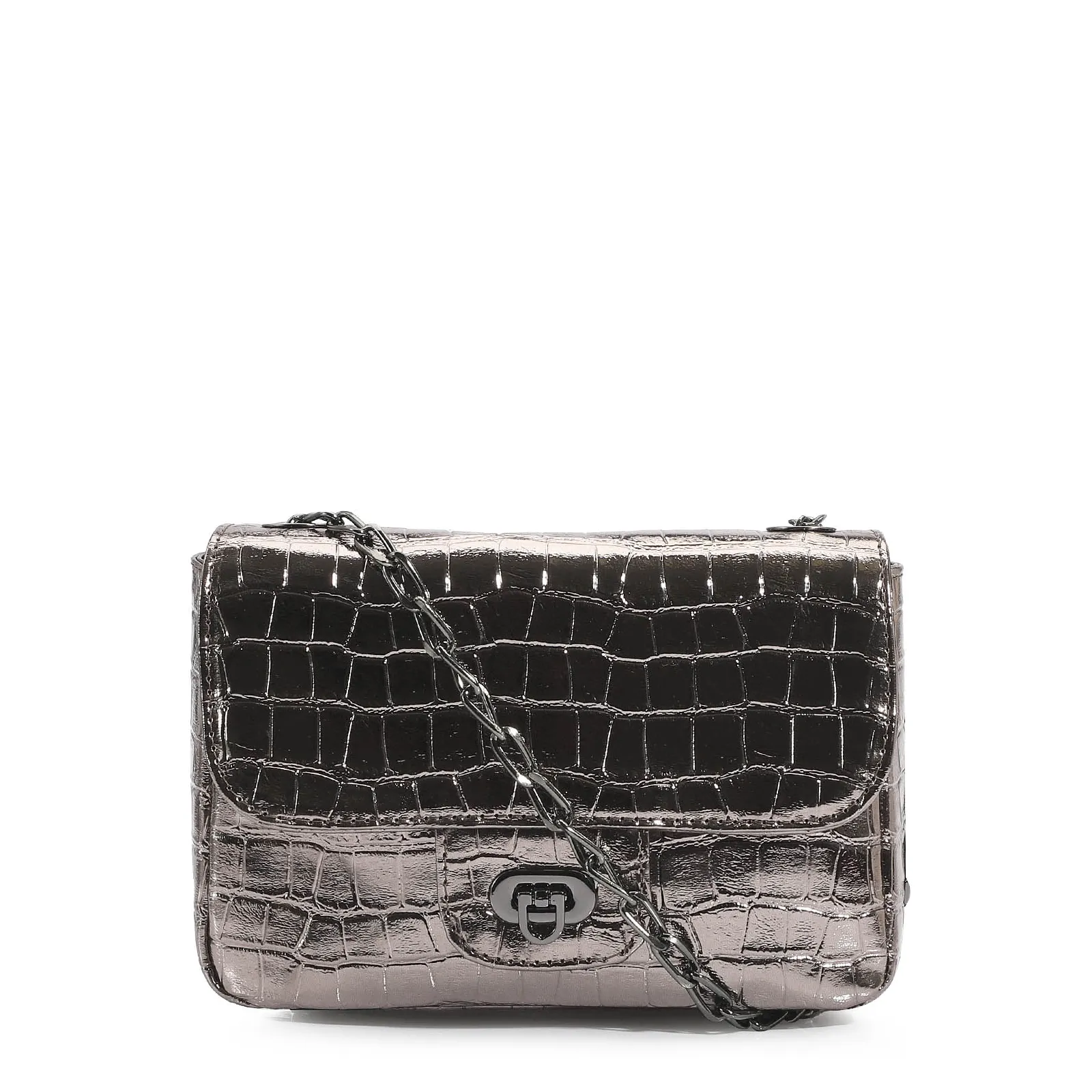 Bolsa Transversal Matelassê Alt Croco Prata