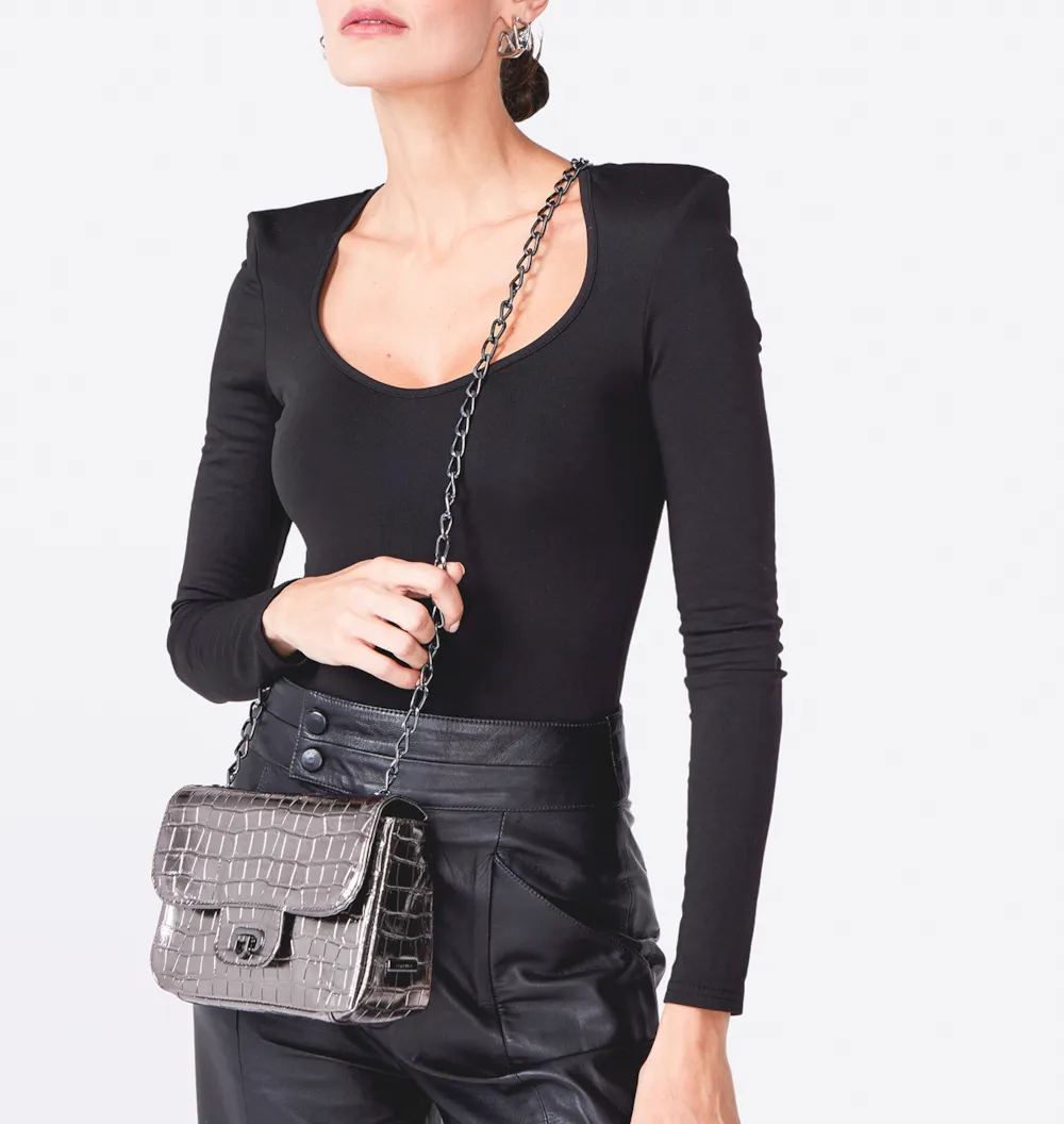 Bolsa Transversal Matelassê Alt Croco Prata - imagem 2
