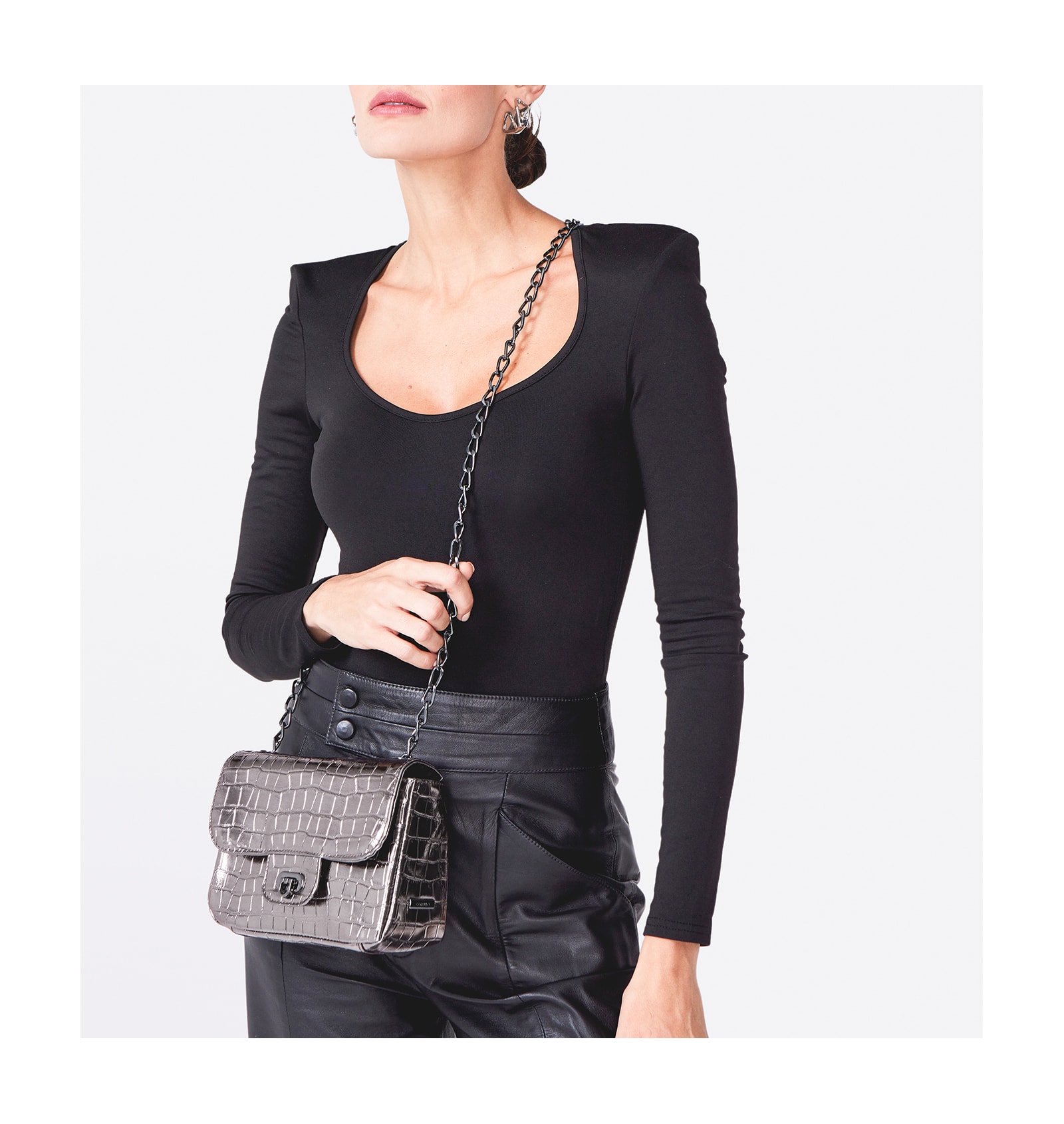 Bolsa Transversal Matelassê Alt Croco Prata