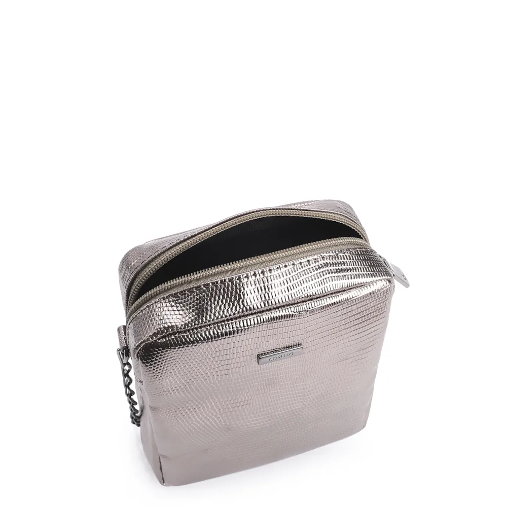 Bolsa Transversal Matelassê Alt Lezard Prata - imagem 4