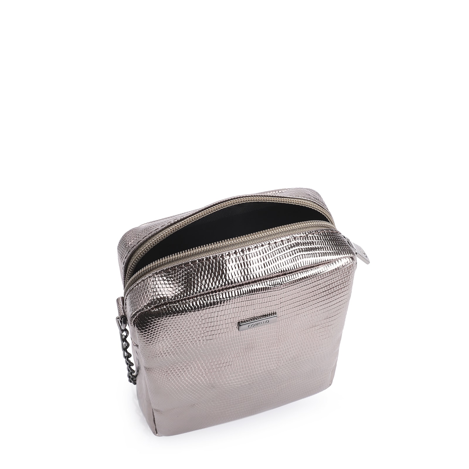 Bolsa Transversal Matelassê Alt Lezard Prata
