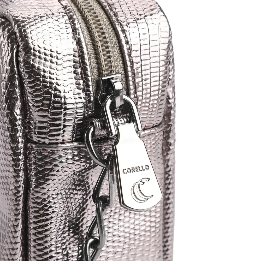 Bolsa Transversal Matelassê Alt Lezard Prata - imagem 5