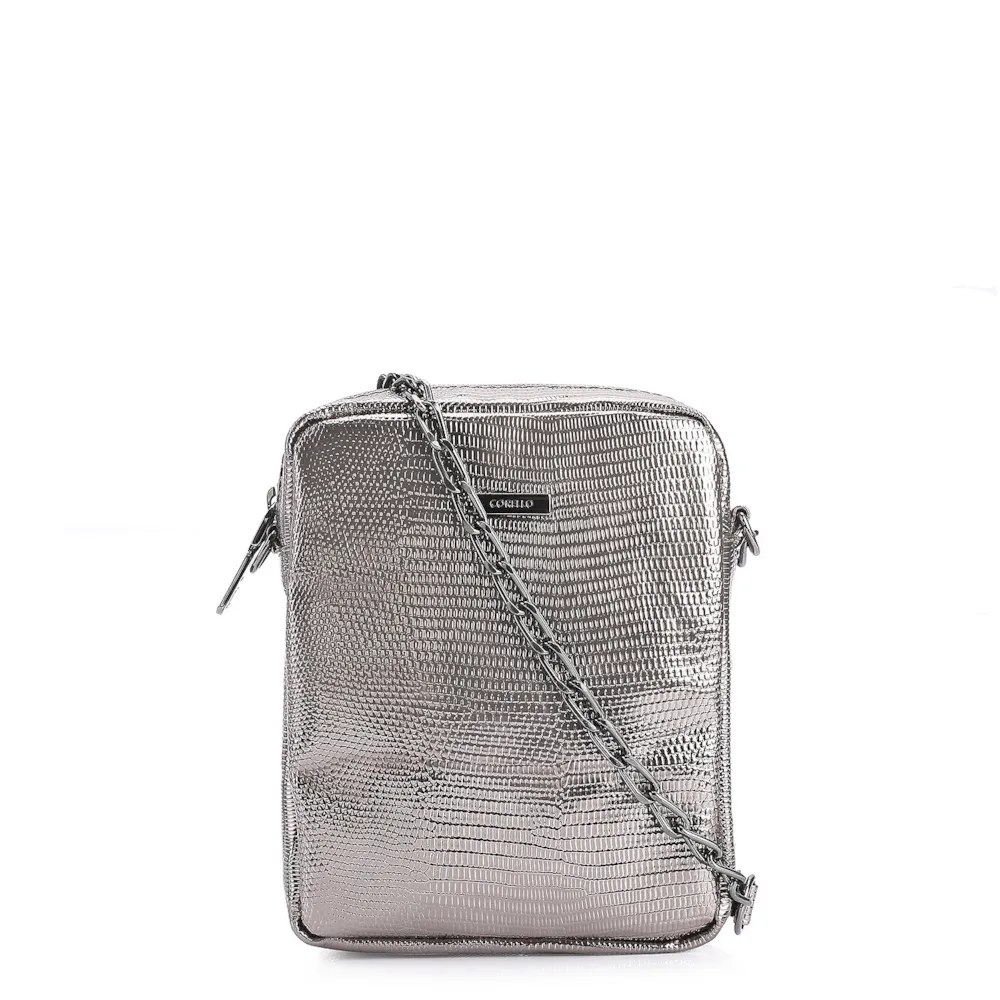 Bolsa Transversal Matelassê Alt Lezard Prata