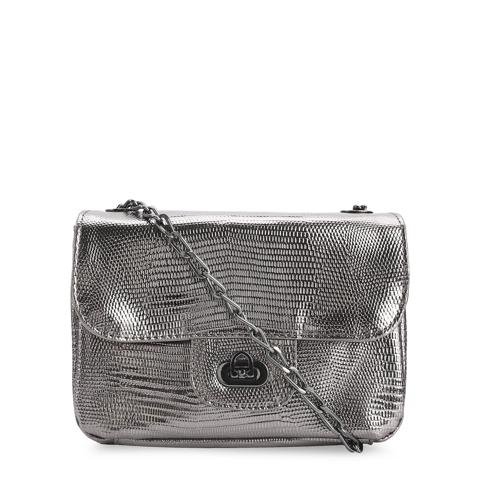 Bolsa Transversal Matelassê Alt Lezard Prata