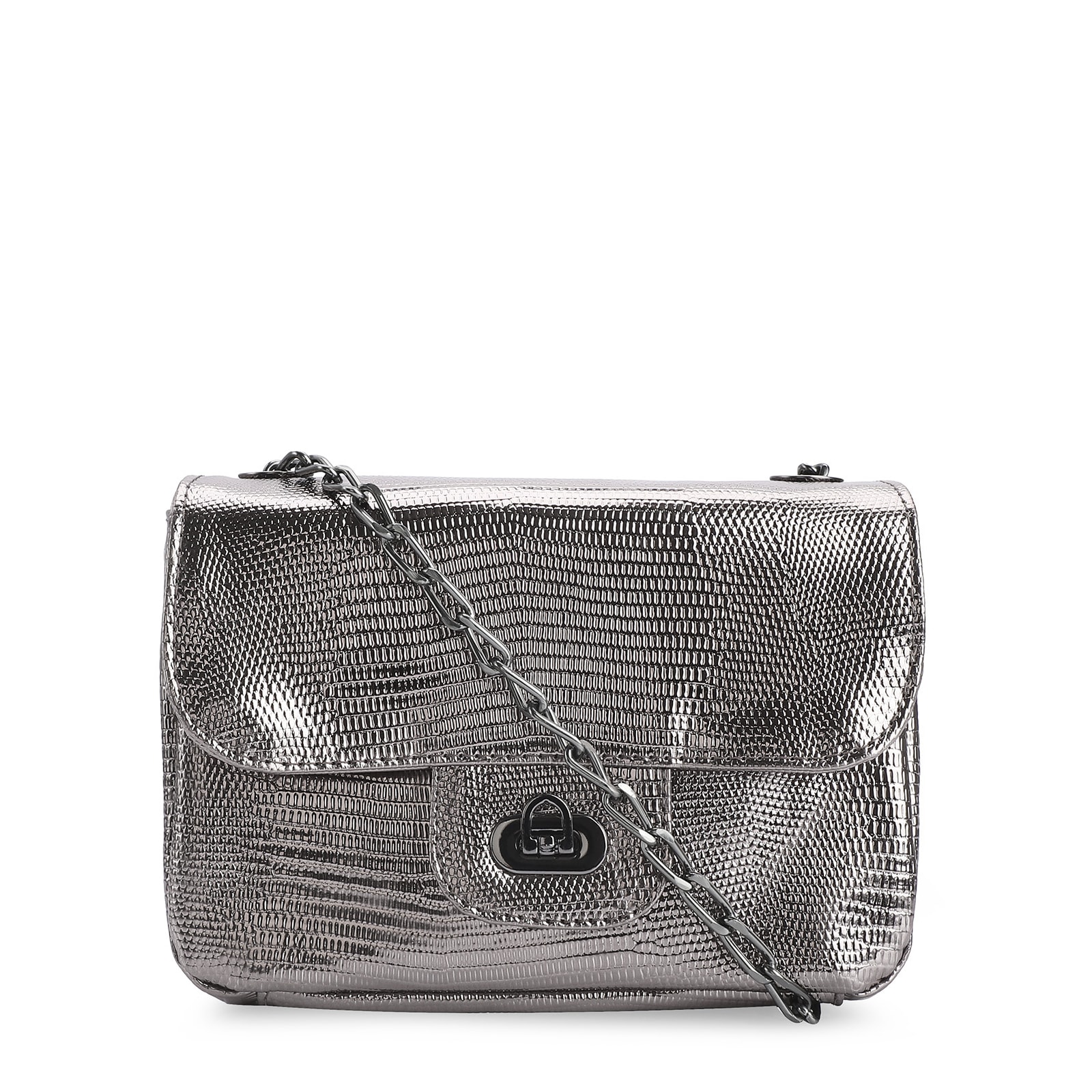 Bolsa Transversal Matelassê Alt Lezard Prata