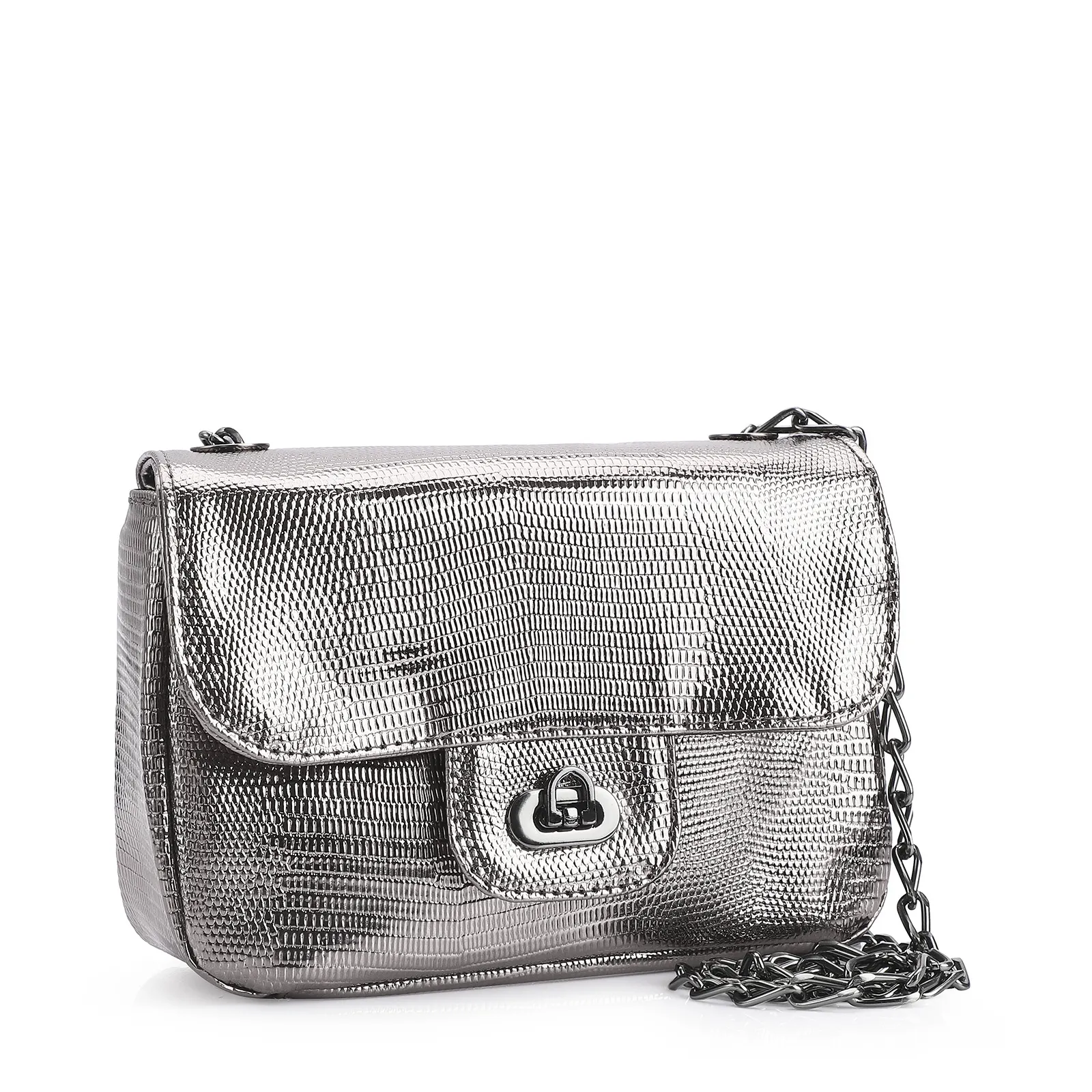 Bolsa Transversal Matelassê Alt Lezard Prata