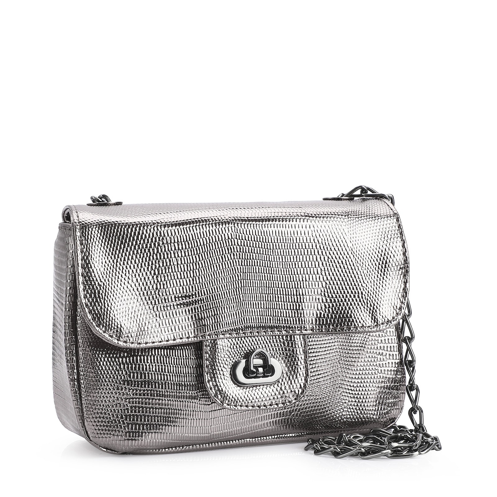 Bolsa Transversal Matelassê Alt Lezard Prata