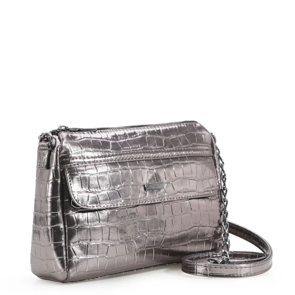 Bolsa Transversal Matelassê Croco Prata - imagem 3