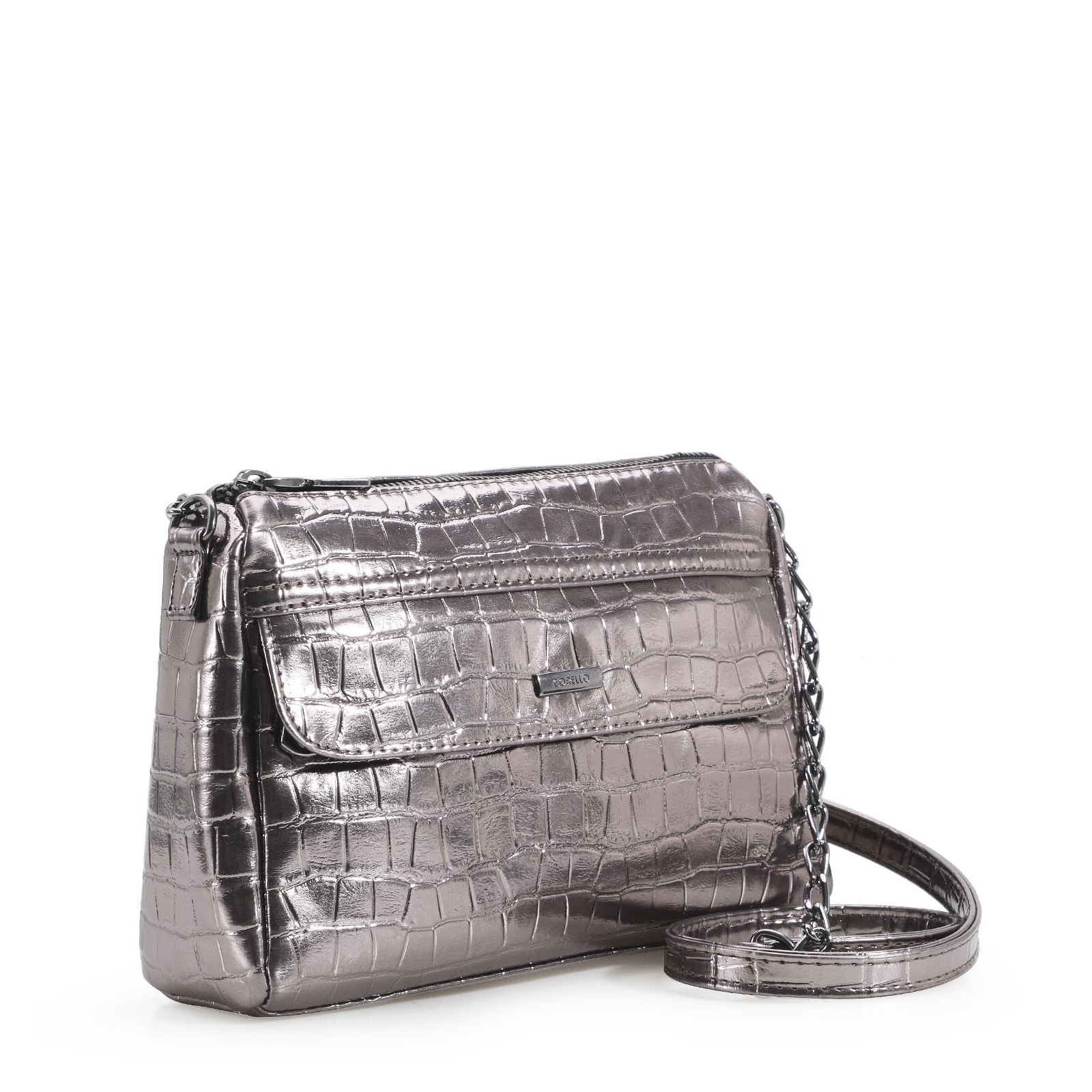Bolsa Transversal Matelassê Croco Prata