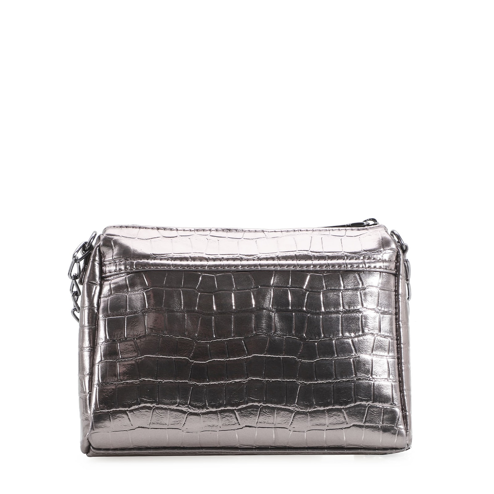 Bolsa Transversal Matelassê Croco Prata