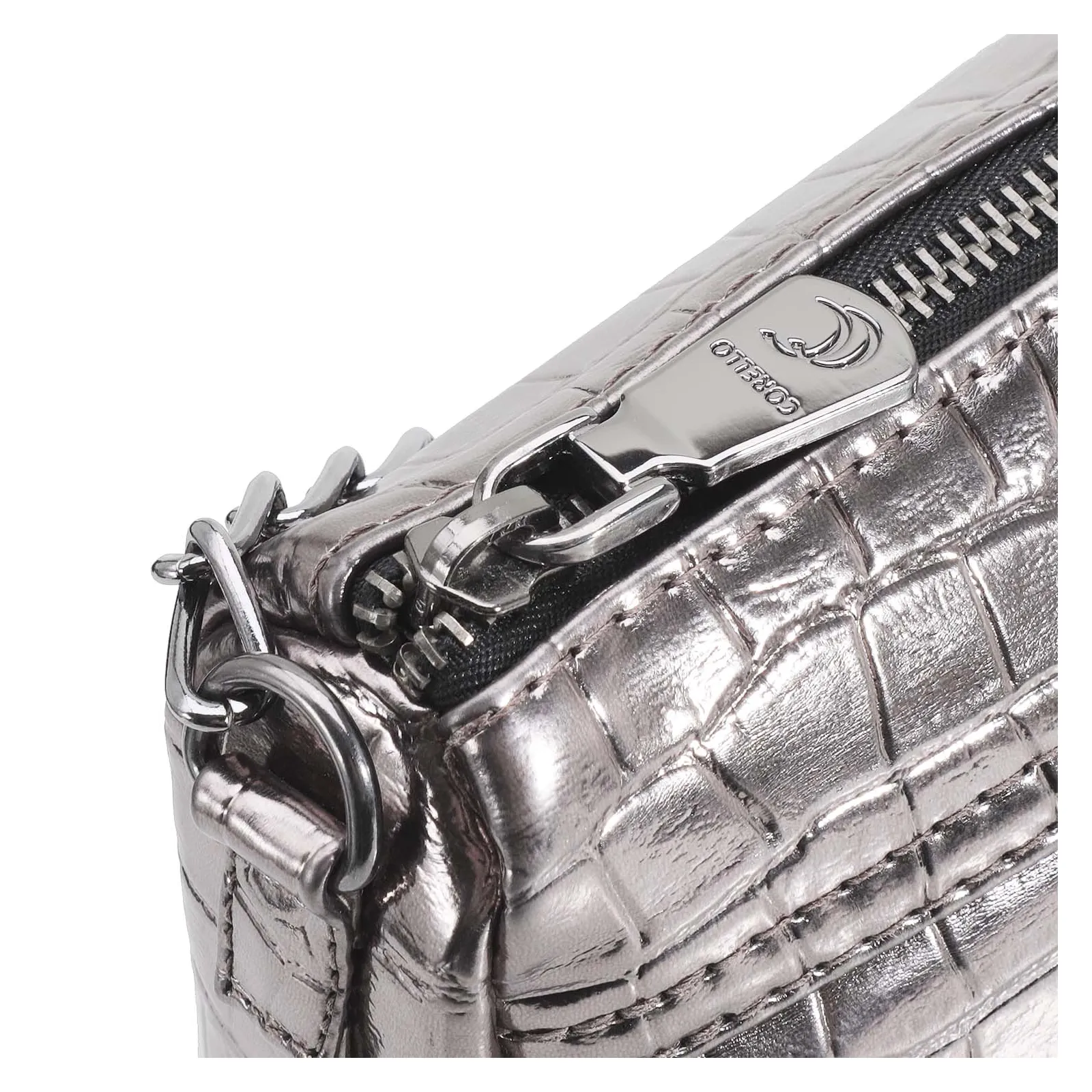 Bolsa Transversal Matelassê Croco Prata