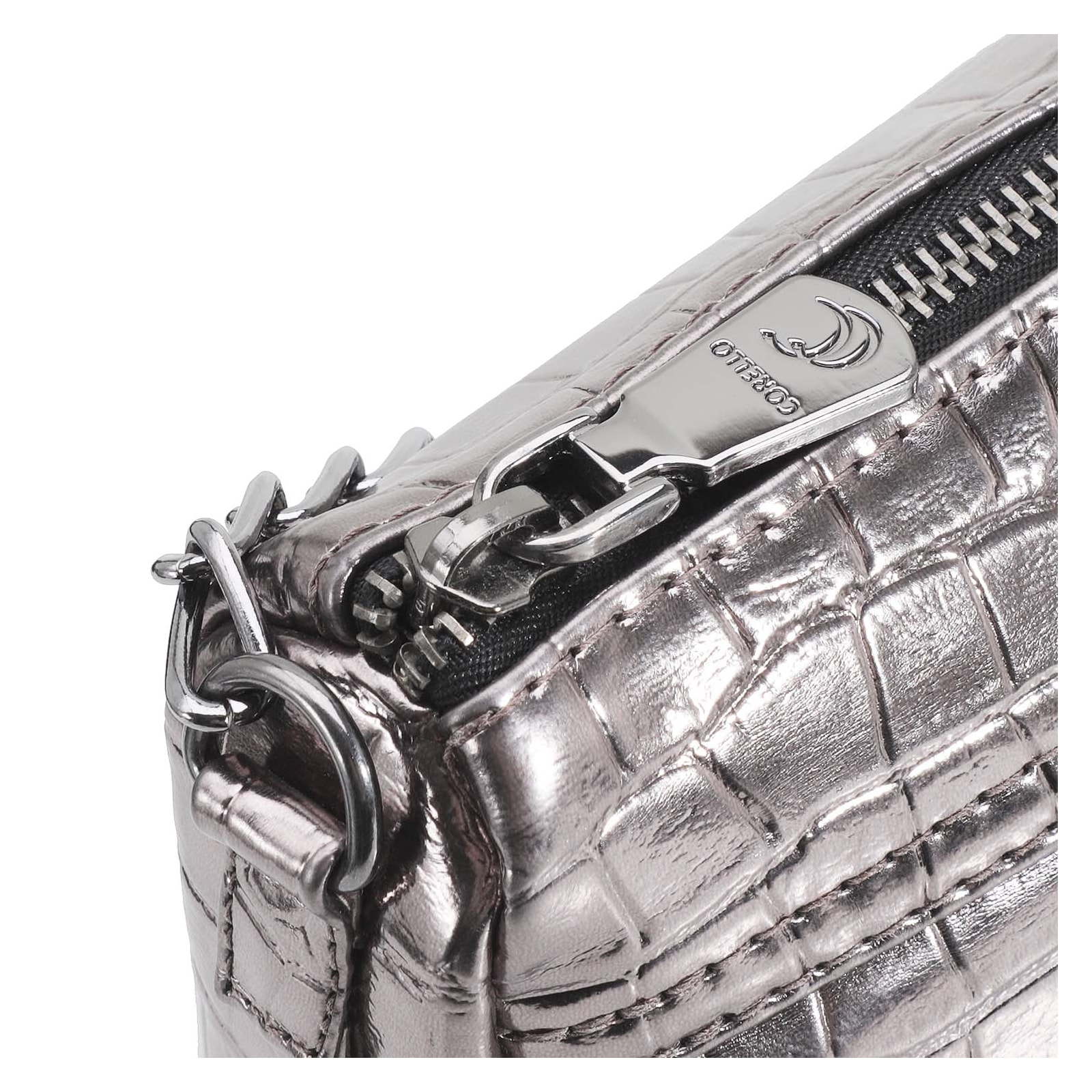 Bolsa Transversal Matelassê Croco Prata