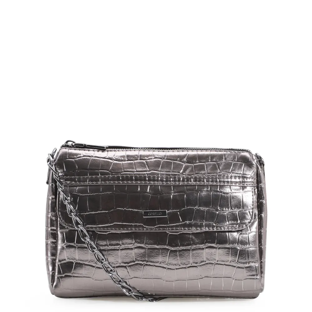 Bolsa Transversal Matelassê Croco Prata