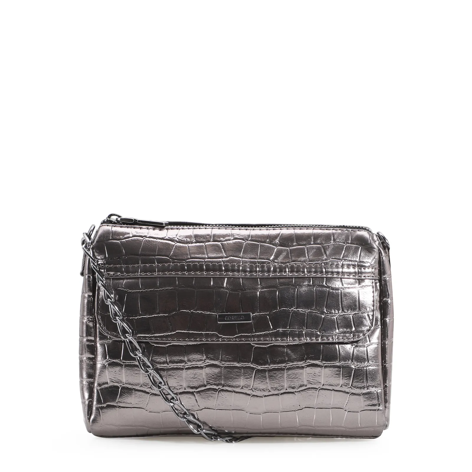 Bolsa Transversal Matelassê Croco Prata