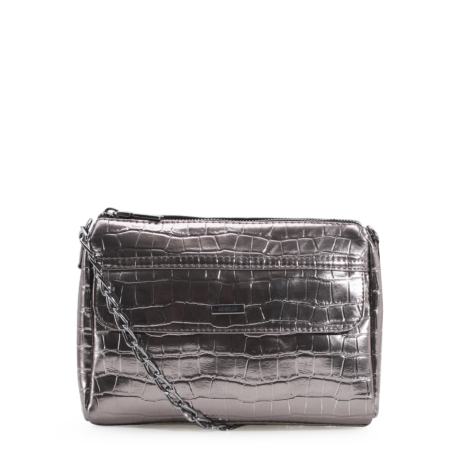 Bolsa Transversal Matelassê Croco Prata
