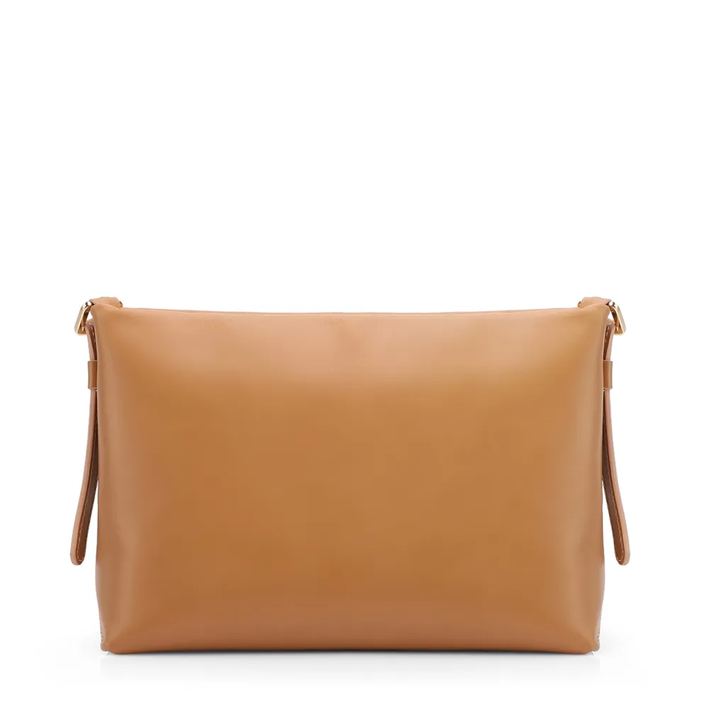 Bolsa Transversal Média Couro Marrom Claro Alça Ráfia Lenço - imagem 3