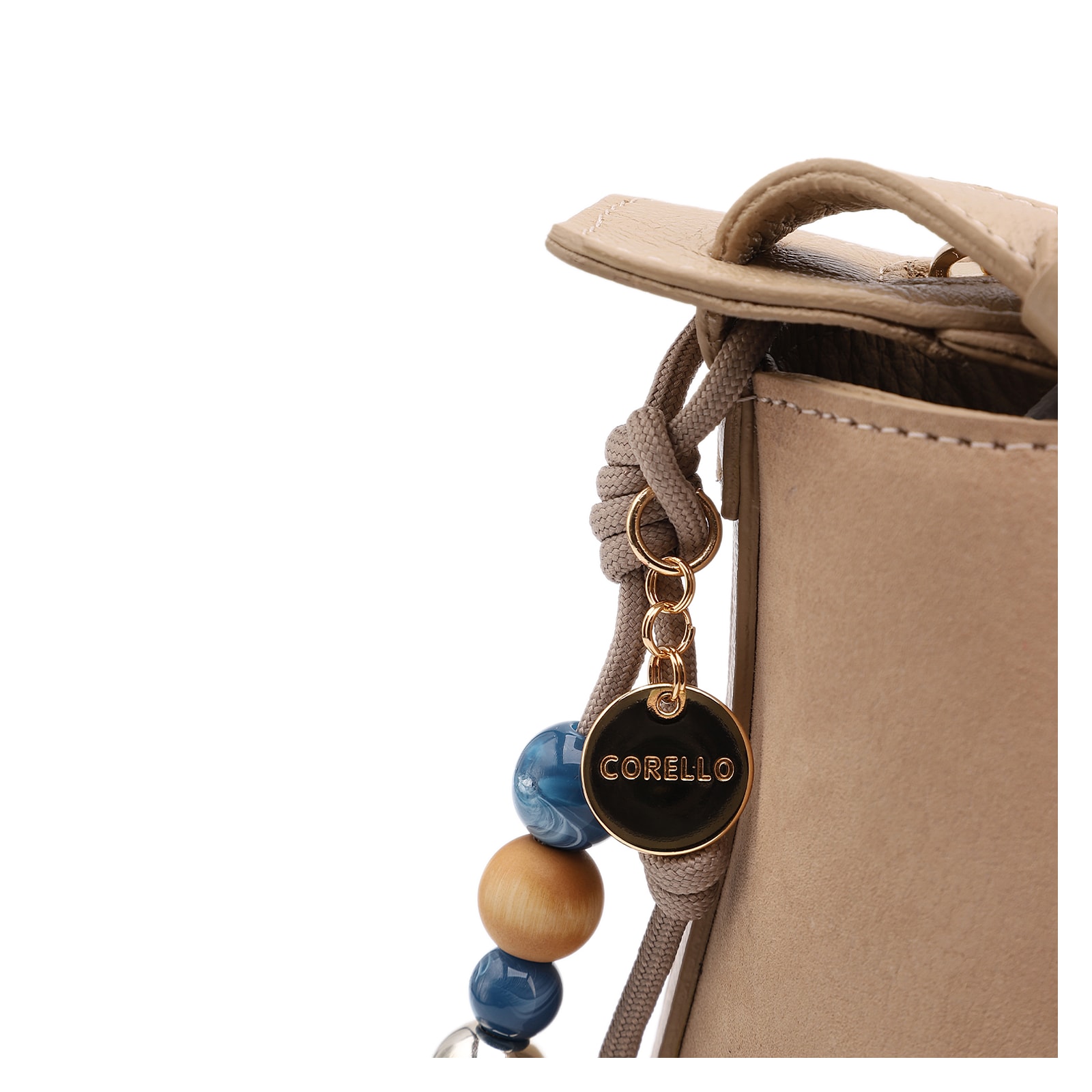 Bolsa Transversal Média Couro Nobuck Floater Bege Miçangas