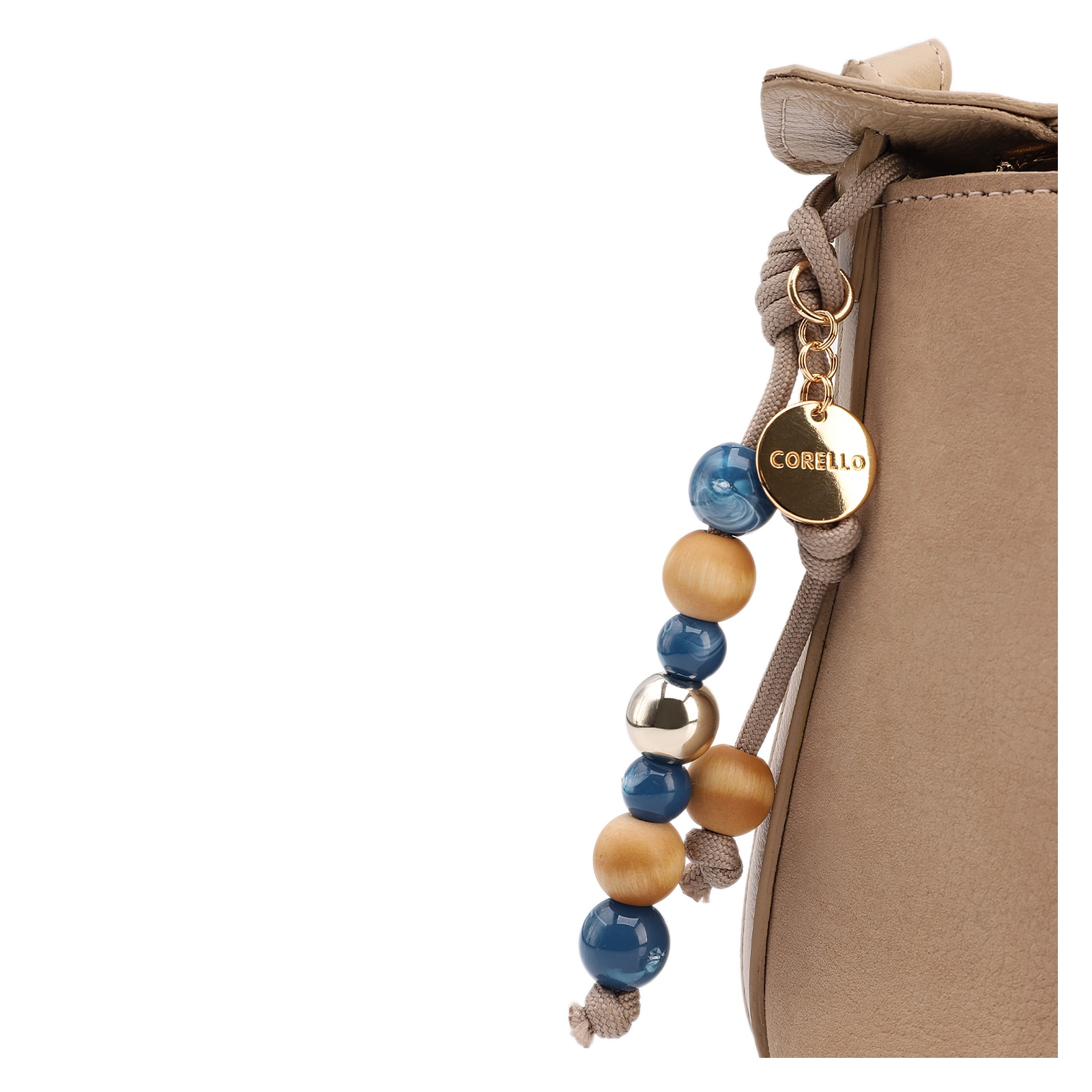 Bolsa Transversal Média Couro Nobuck Floater Bege Miçangas