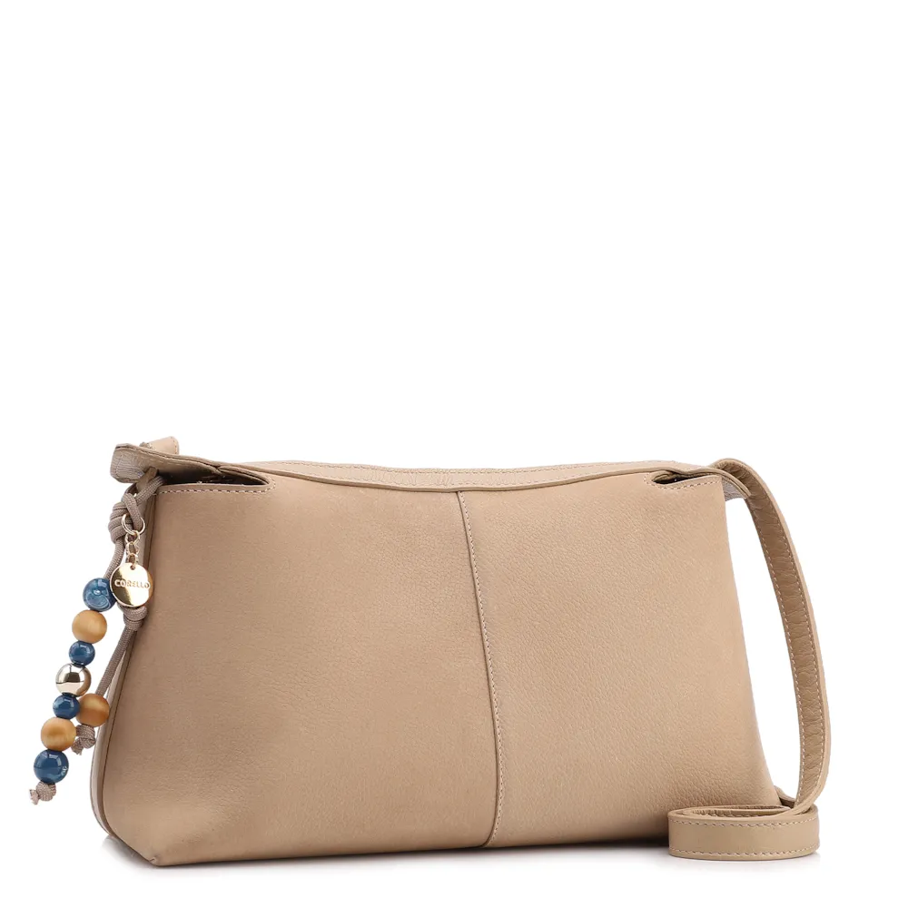 Bolsa Transversal Média Couro Nobuck Floater Bege Miçangas - imagem 2