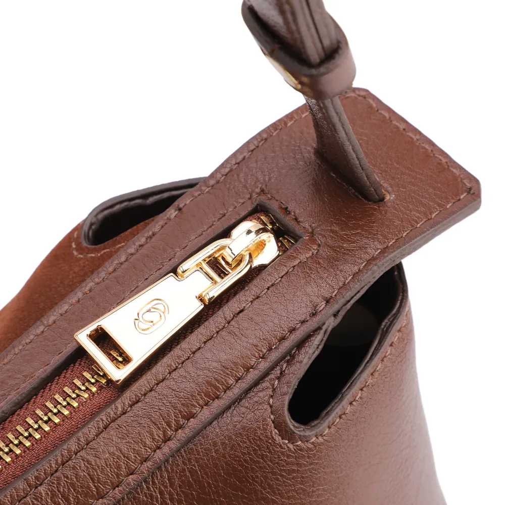 Bolsa Transversal Média Couro Nobuck Floater Marrom Miçangas - imagem 5