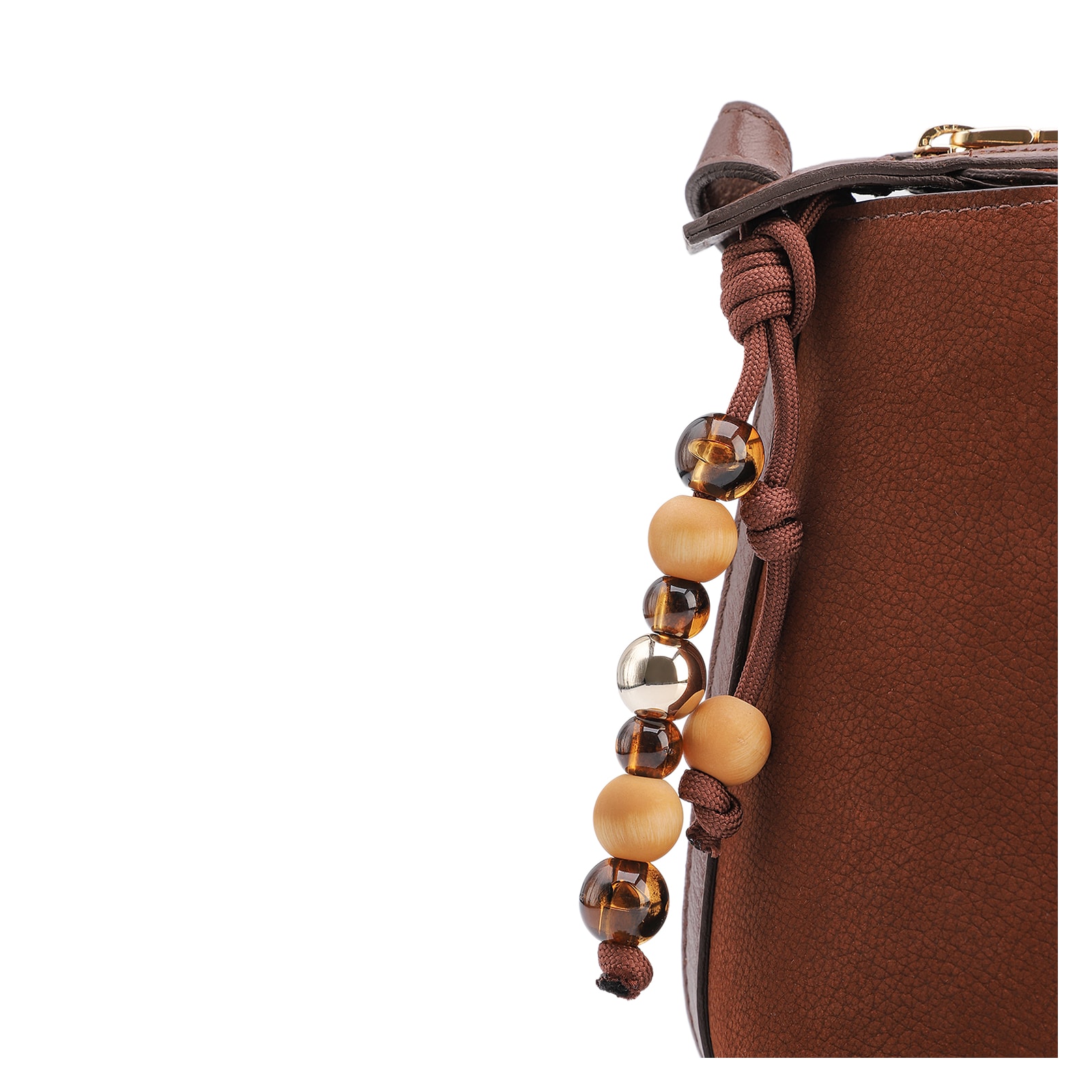 Bolsa Transversal Média Couro Nobuck Floater Marrom Miçangas
