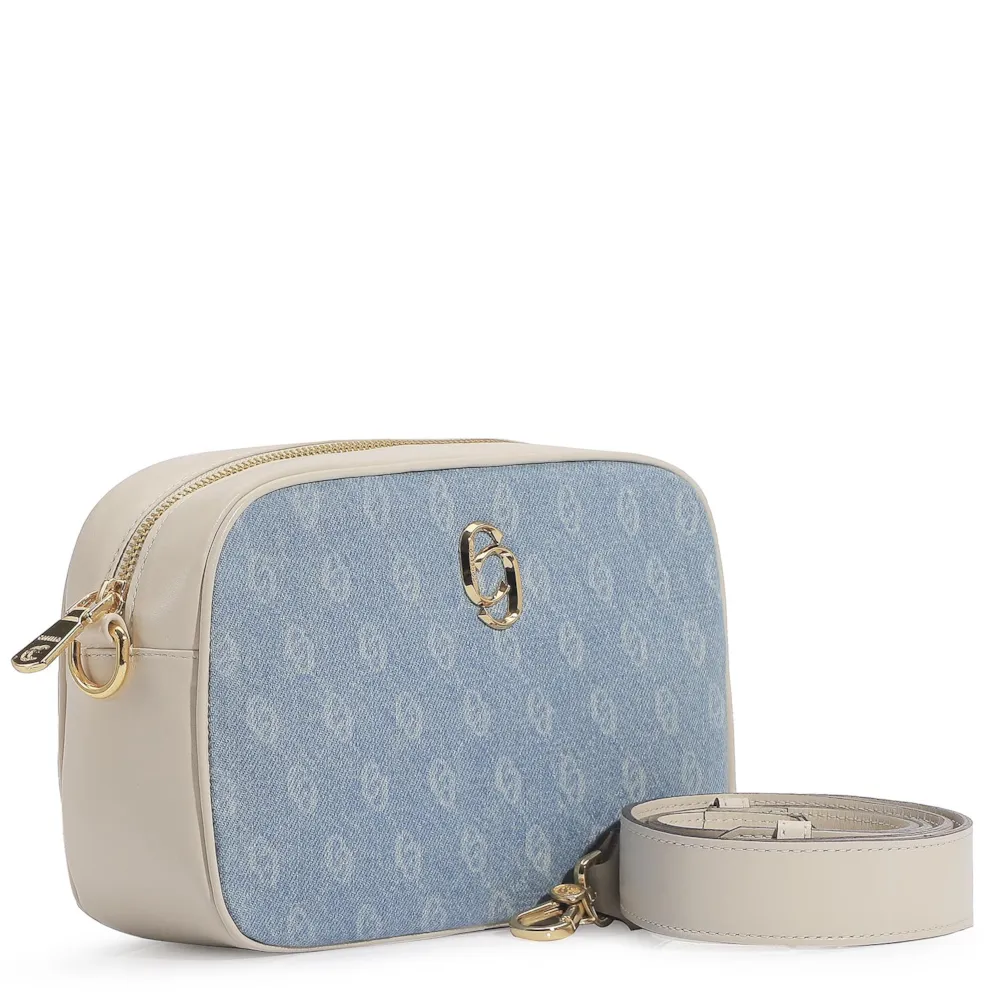 Bolsa Transversal Monograma Jeans/Couro Off White - imagem 3