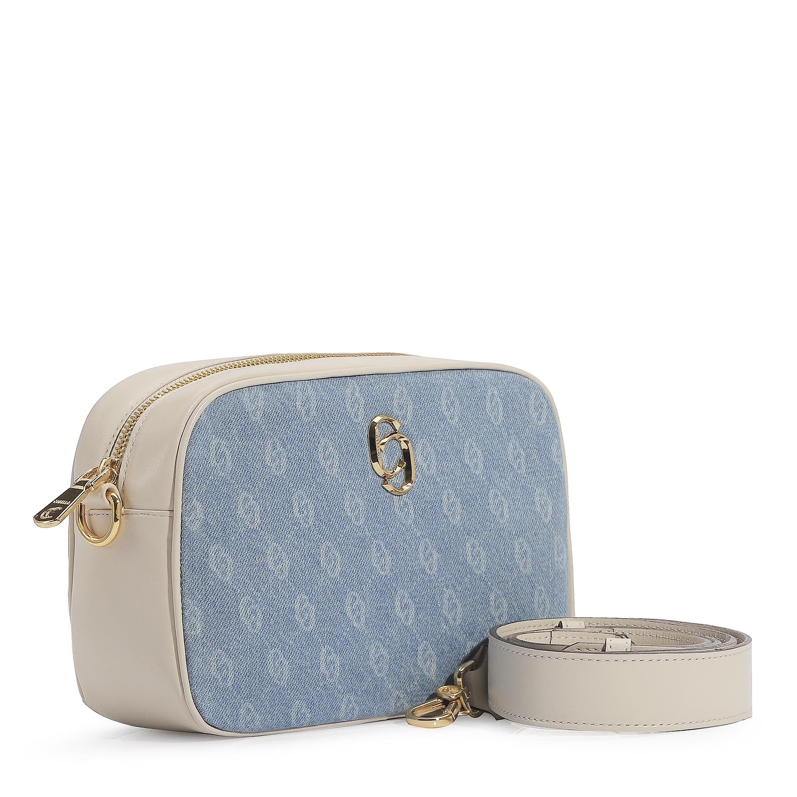 Bolsa Transversal Monograma Jeans/Couro Off White