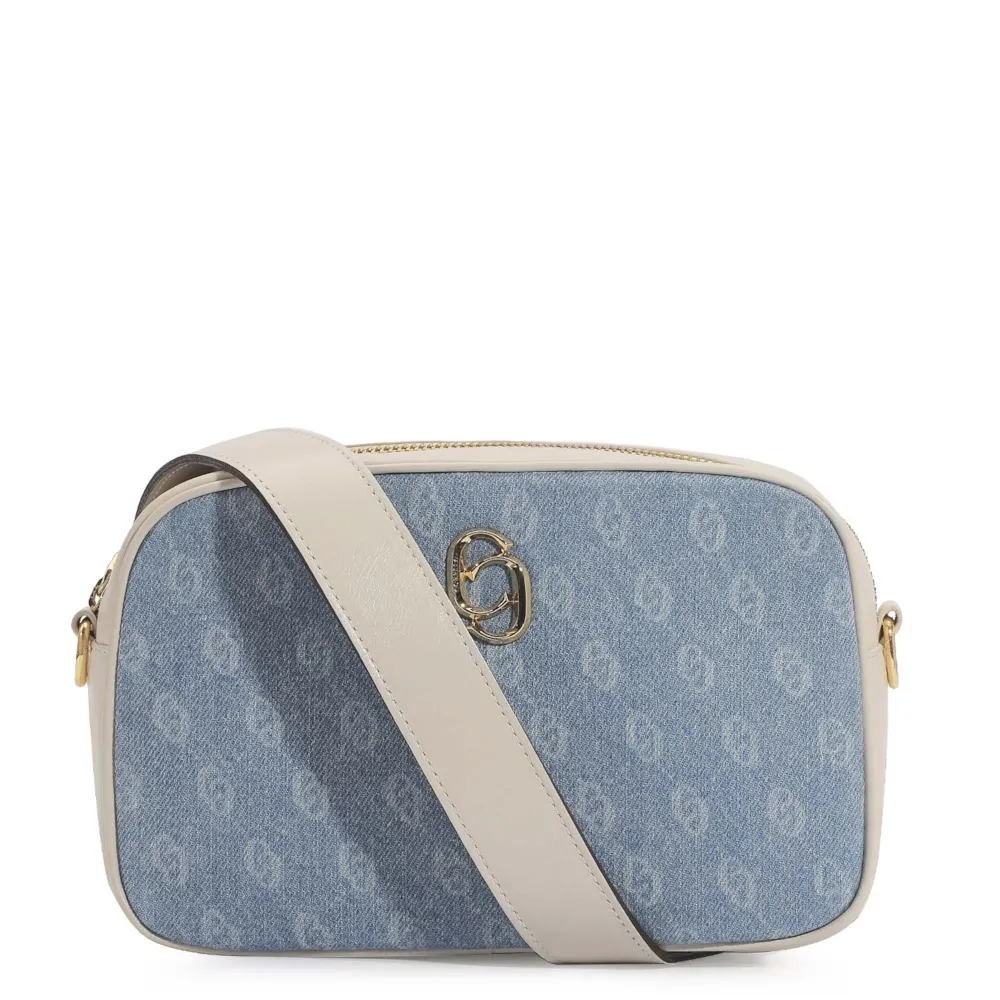 Bolsa Transversal Monograma Jeans/Couro Off White
