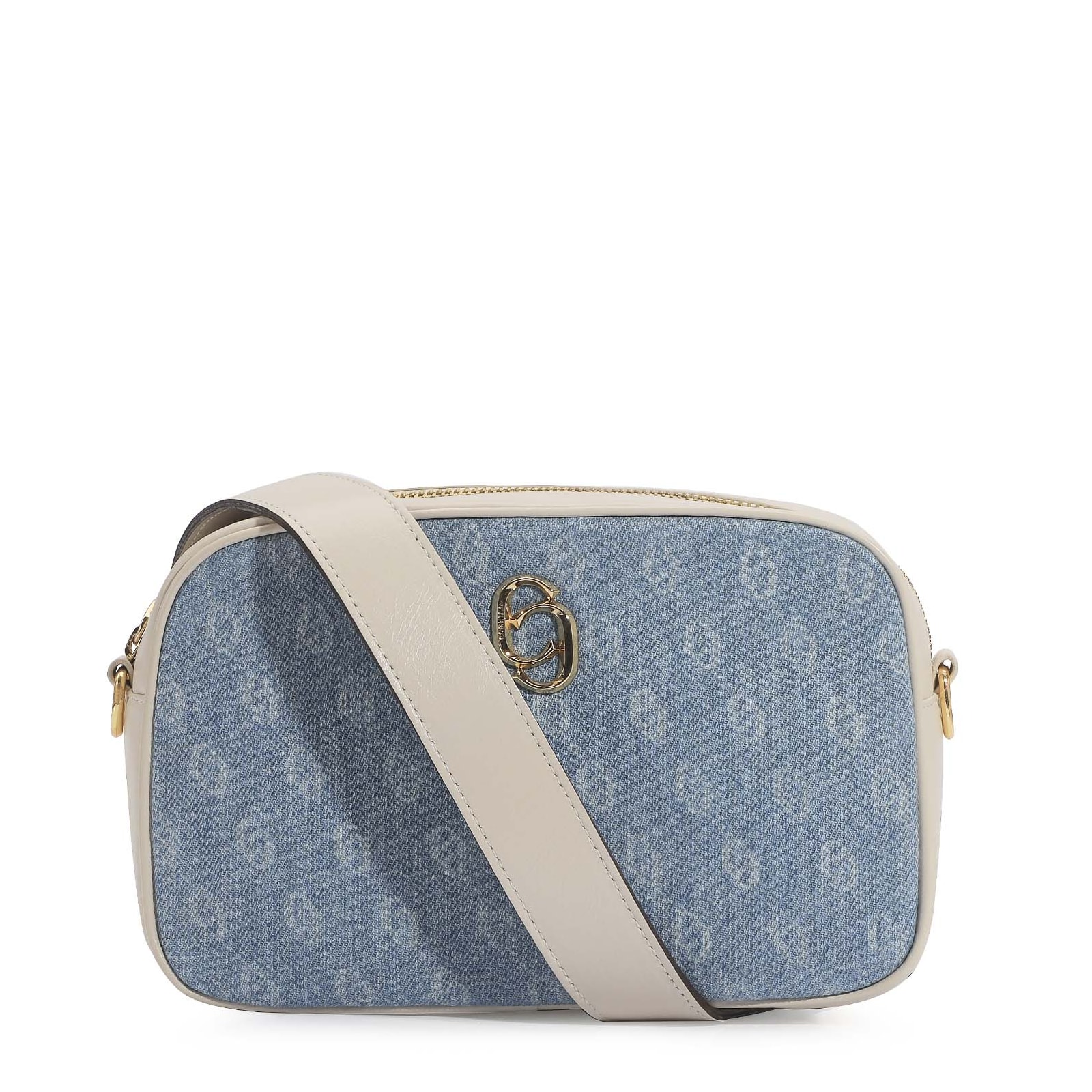 Bolsa Transversal Monograma Jeans/Couro Off White