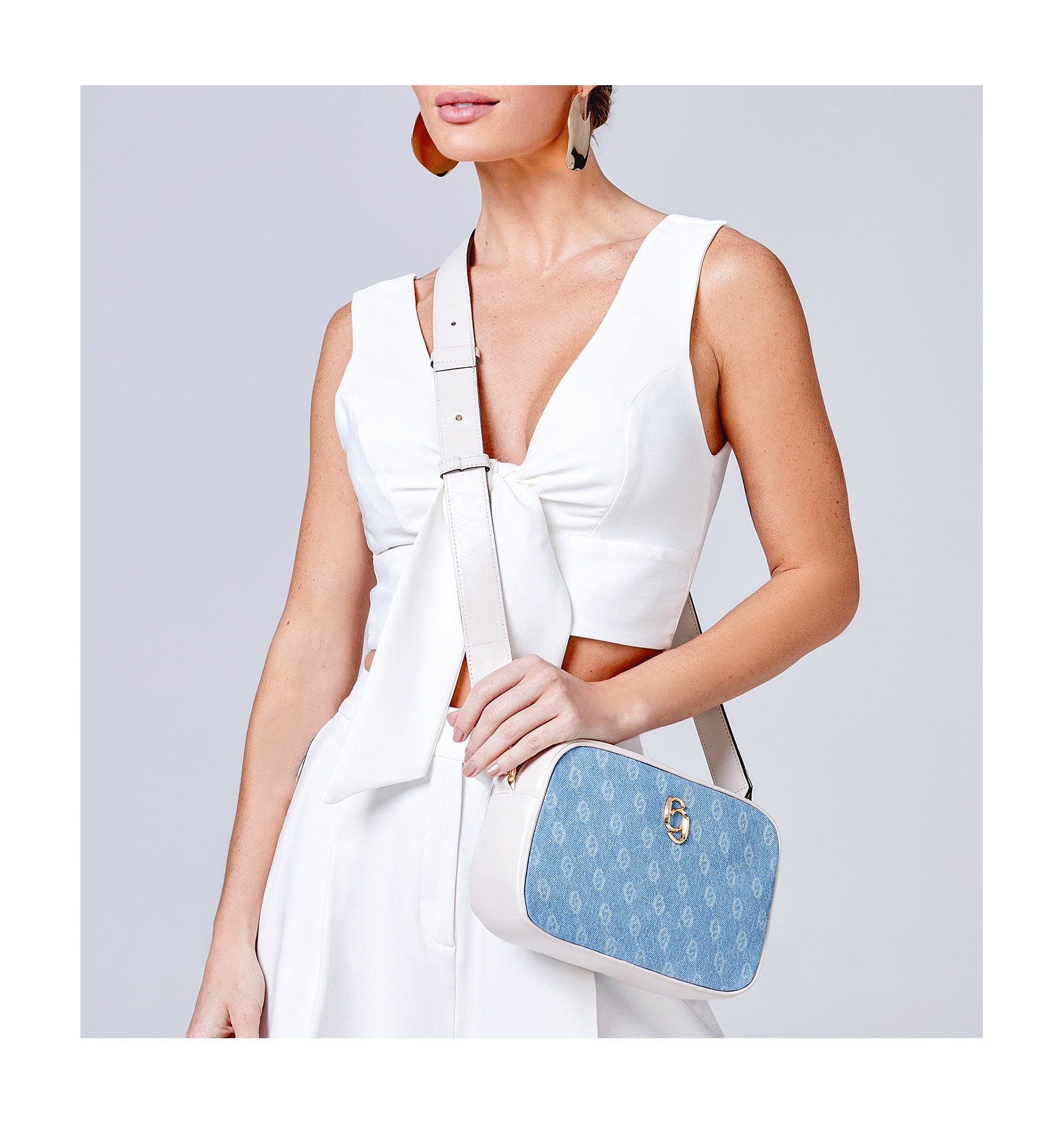 Bolsa Transversal Monograma Jeans/Couro Off White