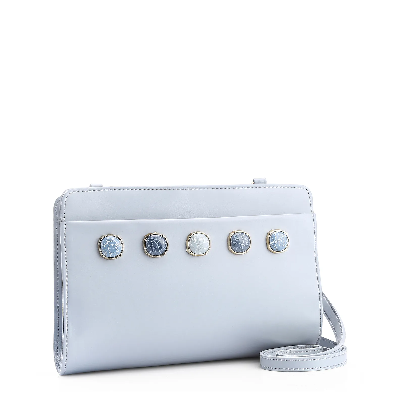 Bolsa Transversal Pedras Couro Azul