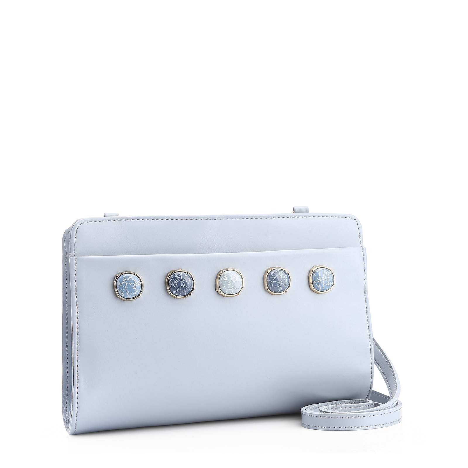 Bolsa Transversal Pedras Couro Azul