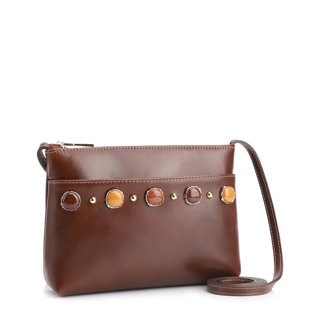Bolsa Transversal Pedras Couro Marrom - imagem 3